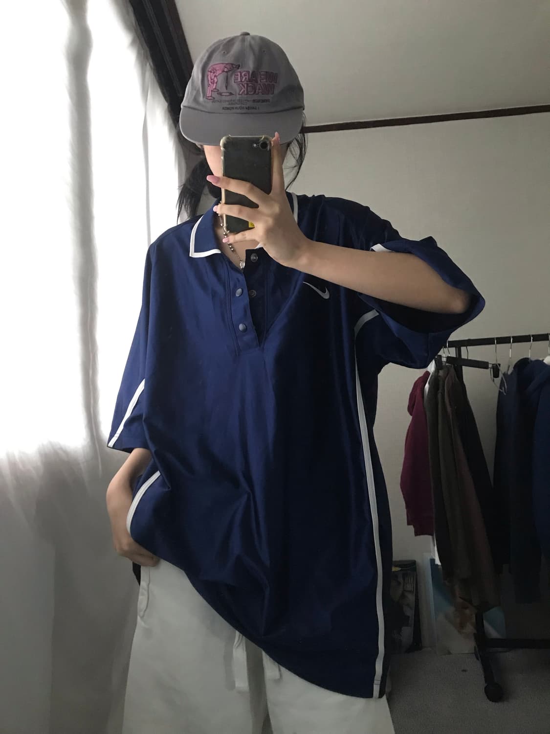 나이키 00s 네이비 새틴 반팔티셔츠 상품이미지1
