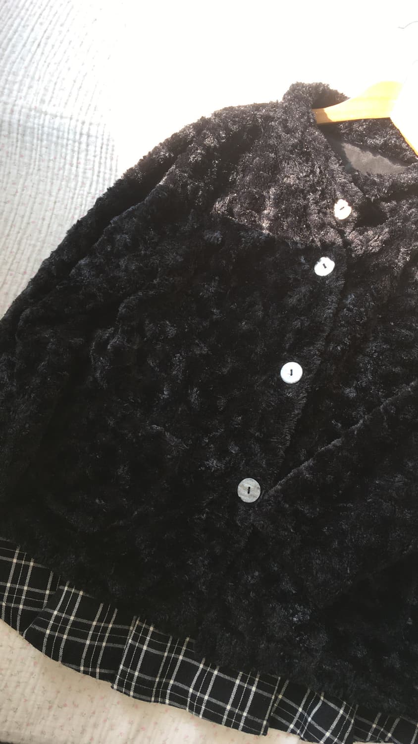 JPN/ 블랙 털 자켓 코트 숏코트 크롭코트 블랙퍼  상품이미지8