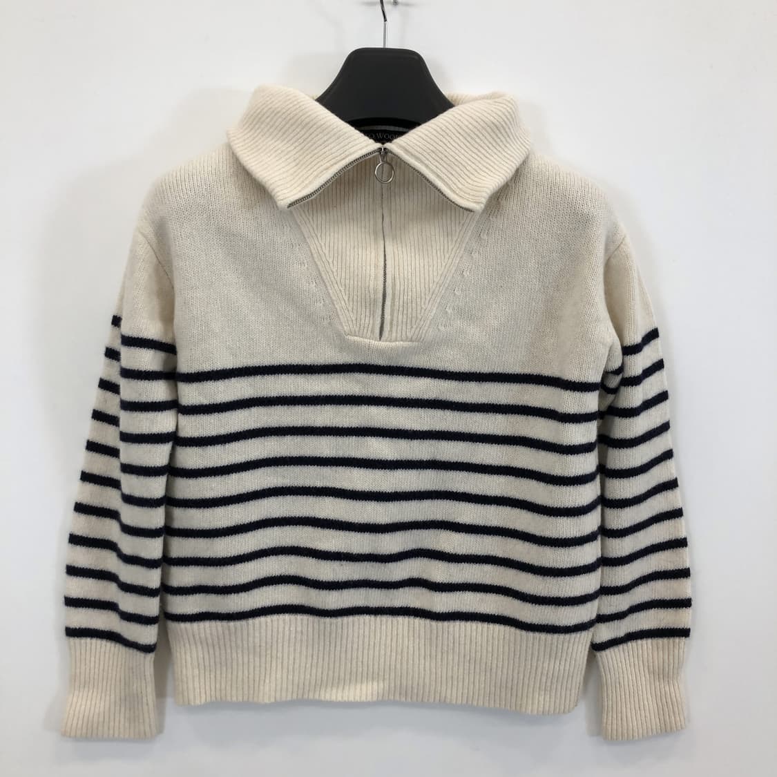 SOWOOL 쏘울 울 100% 크롭 단가라 하프집업니트 55  상품이미지1