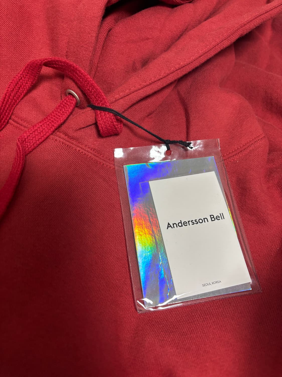 앤더슨벨 자수 로고 기모 후디 후드티 레드 공용 XL 새상품 상품이미지5