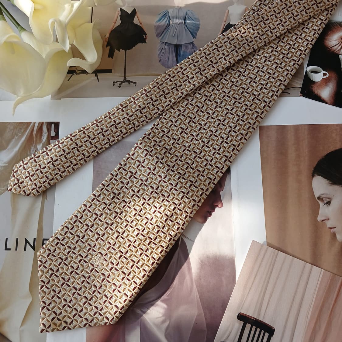 닥스 실크 베이지 지오메트릭 텍스처 넥타이 9.5cm A등급 A19251 상품이미지3