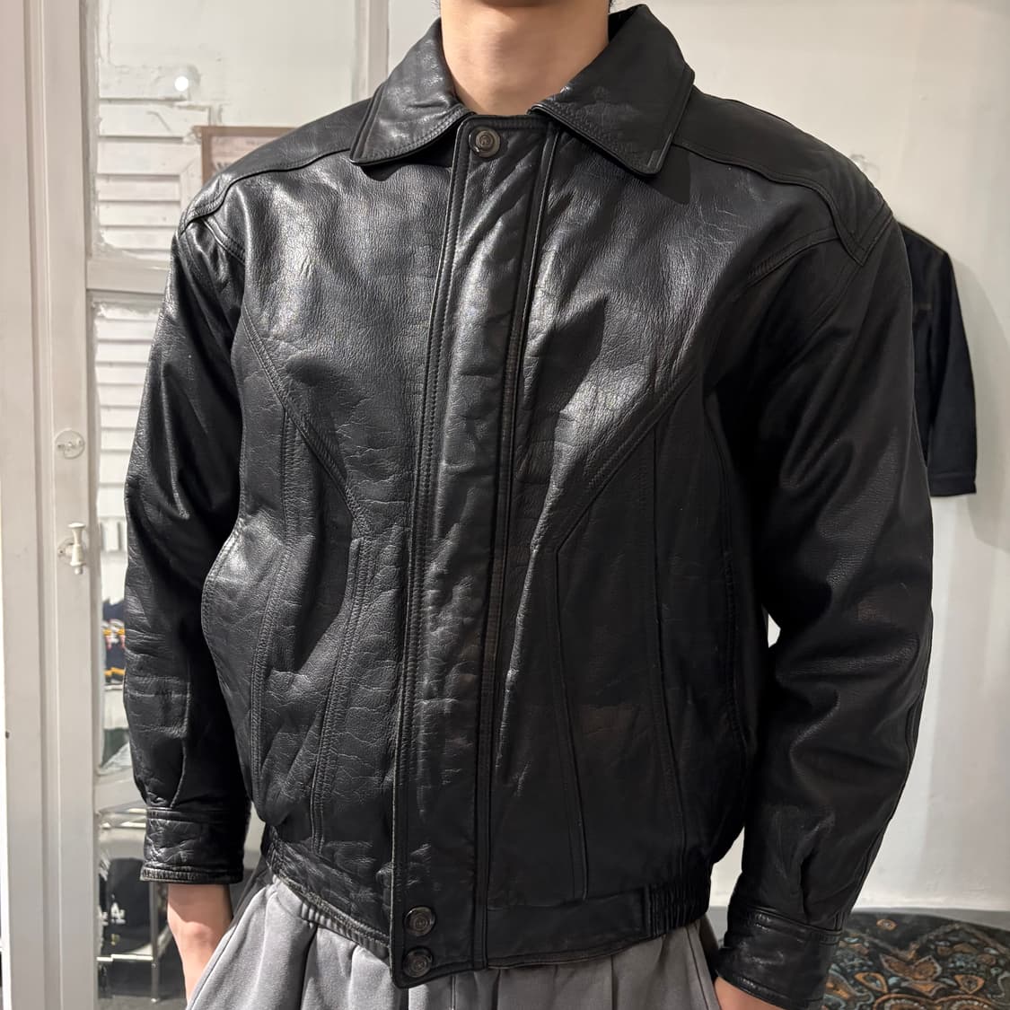 빈티지 소가죽100% g-1 레더 봄버자켓 상품이미지2