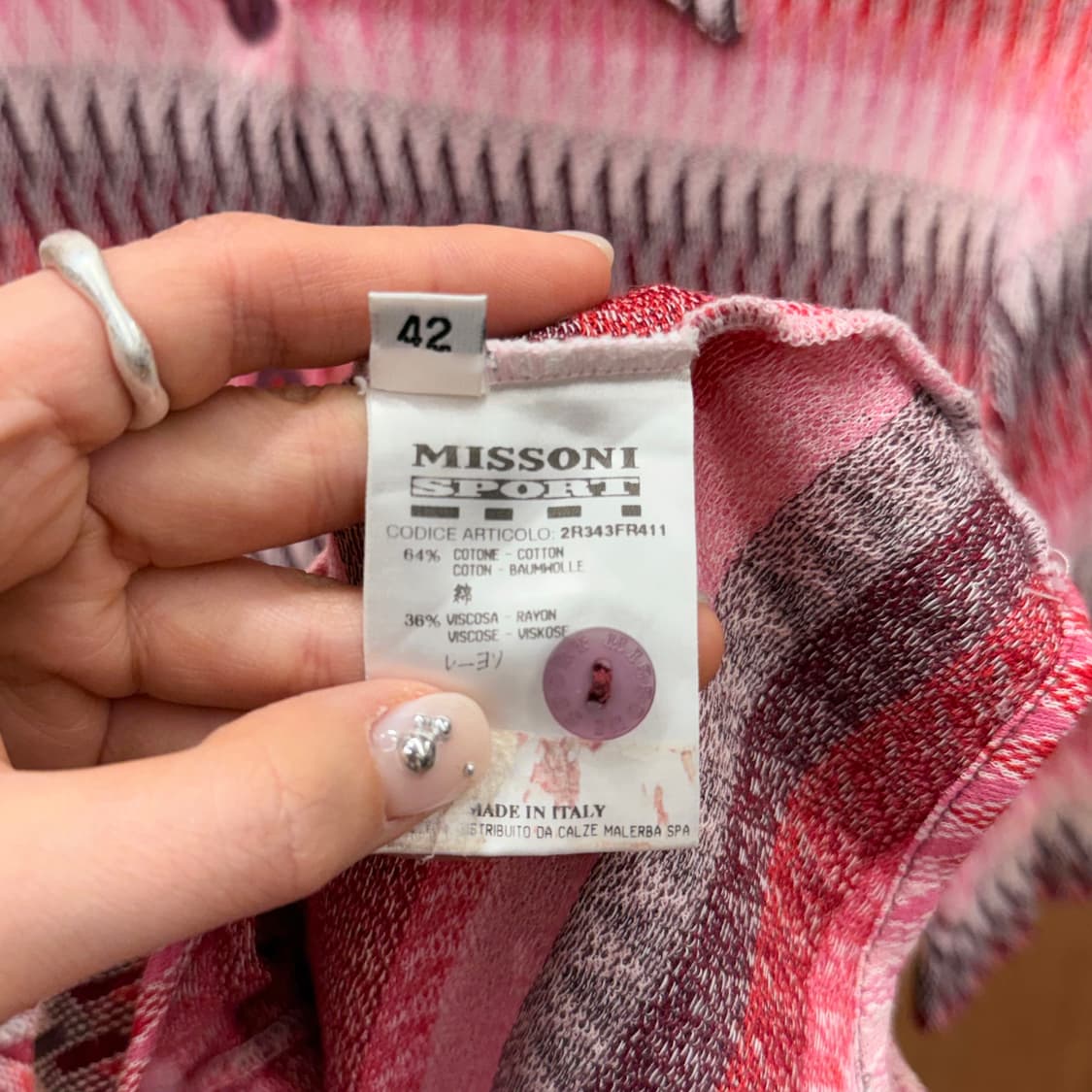 미쏘니 스포츠 지그재그 패턴 반팔 셔츠 코튼 비스코스 핑크 상품이미지8