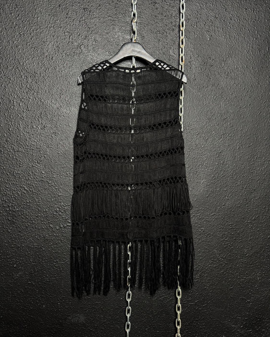 Black Fringe Crochet Vest 상품이미지9