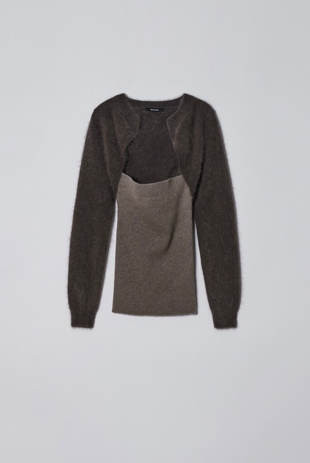 다이애그널 레이어드 튜브 탑 가디건 브라운 상품이미지3