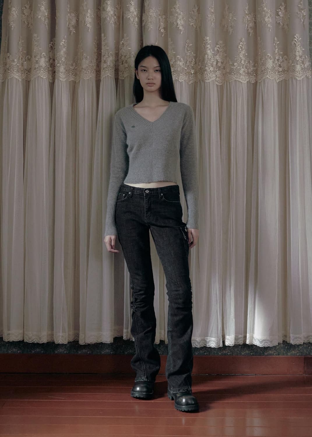 보헴서 SNOW WASHED LEG SHIRRING JEANS 상품이미지1