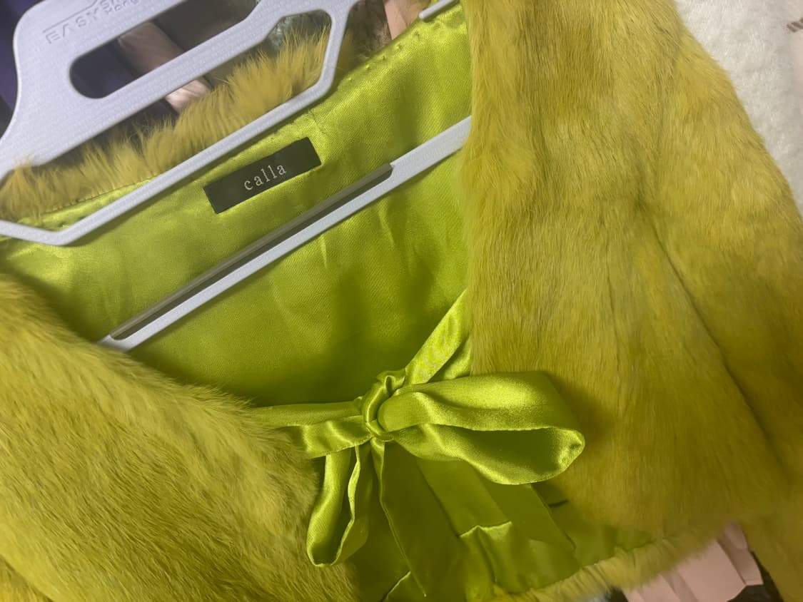 두쫀쿠🧆룩) 빈티지 그린 퍼자켓(벨벳 리본 디테일!) 상품이미지3