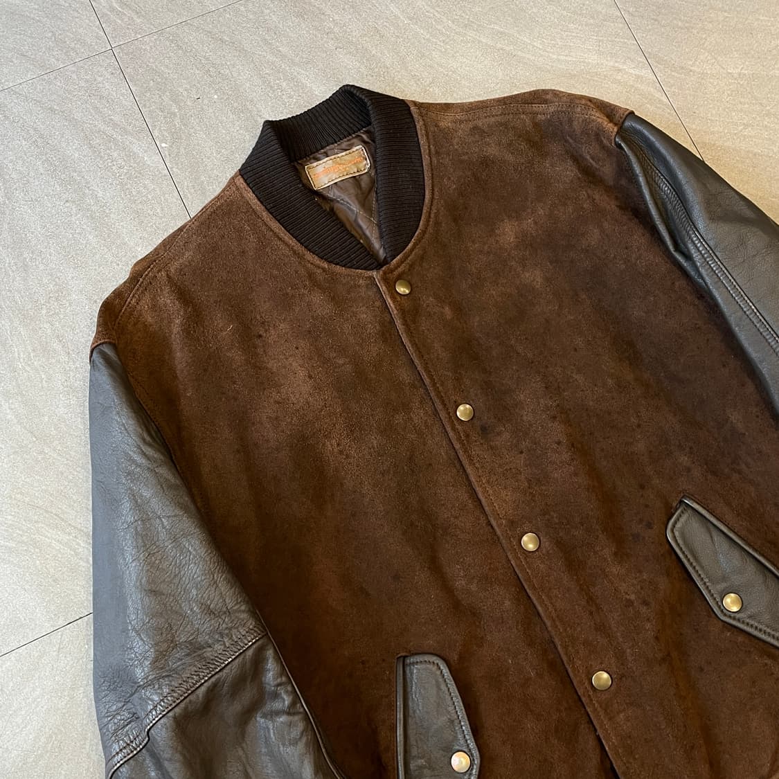 빈티지 브라운 스웨이드 레더 바시티 자켓 상품이미지3