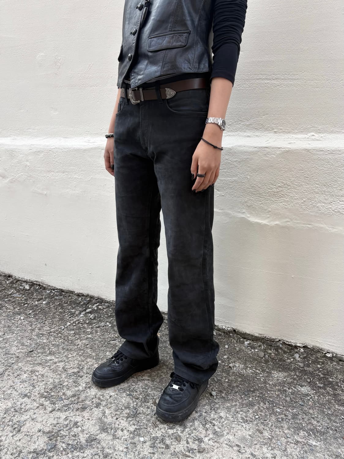 Washed leather straight pants 상품이미지2