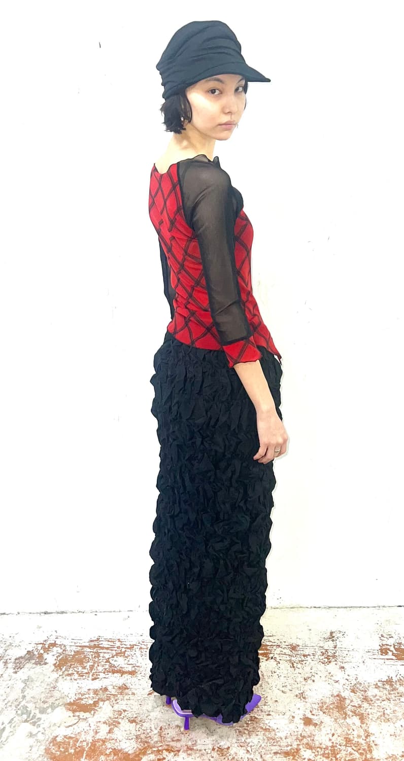 [Japan Vintage] 아방가르드 블랙 풀 셔링 텍스처 스커트 상품이미지3