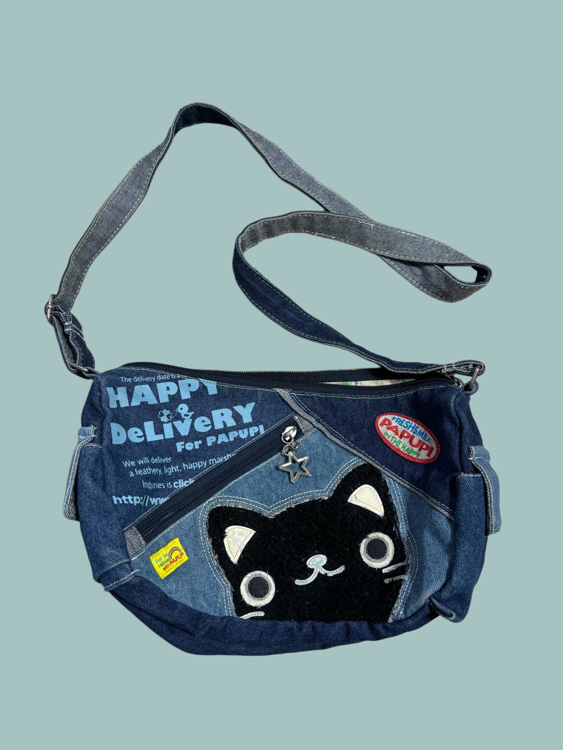 빈티지 고양이 네코 데님 크로스백 상품이미지1