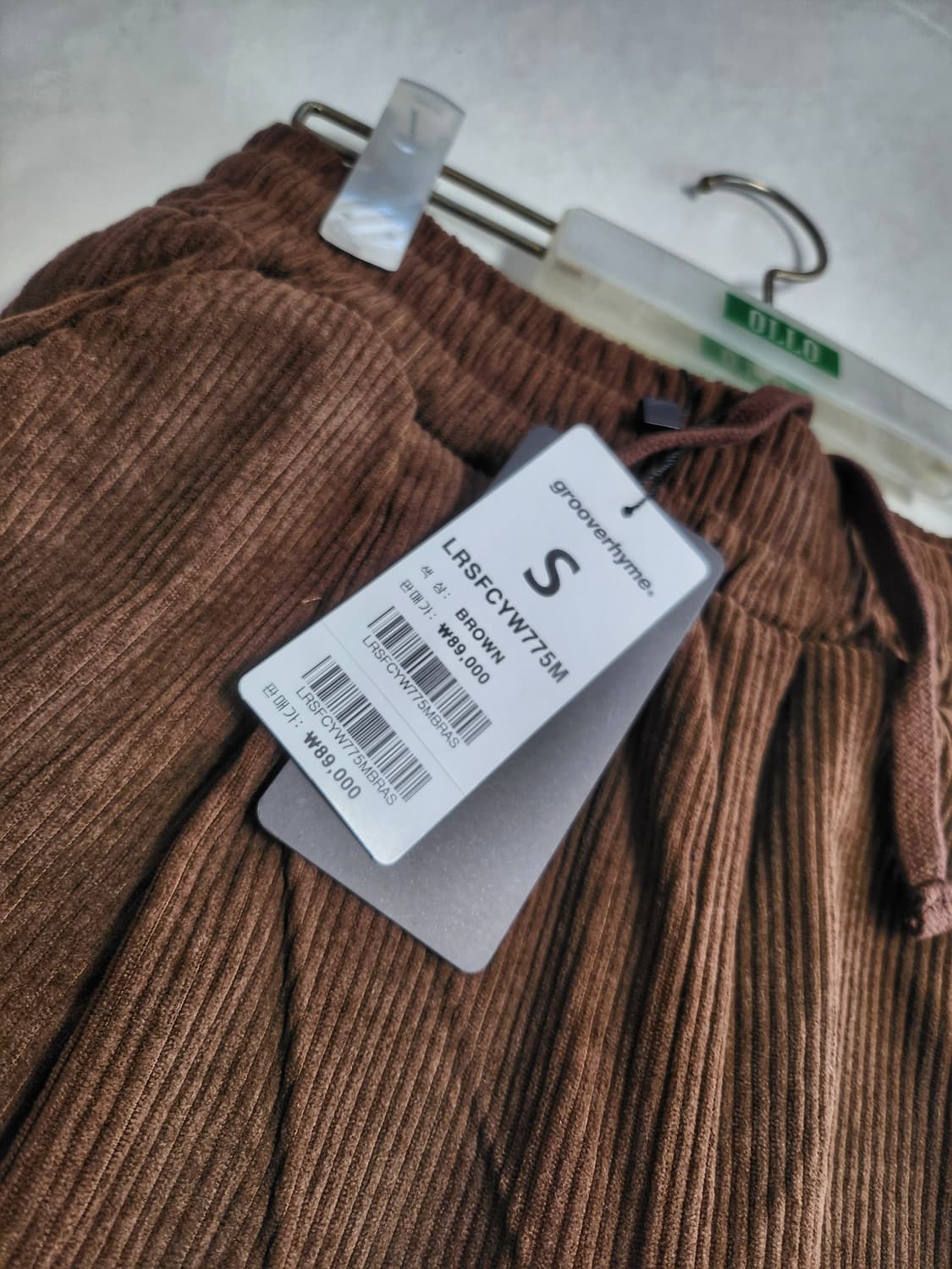 그루브라임 코듀로이 저지 풀밴딩 원턱 와이드 팬츠 브라운 s사이즈   상품이미지2