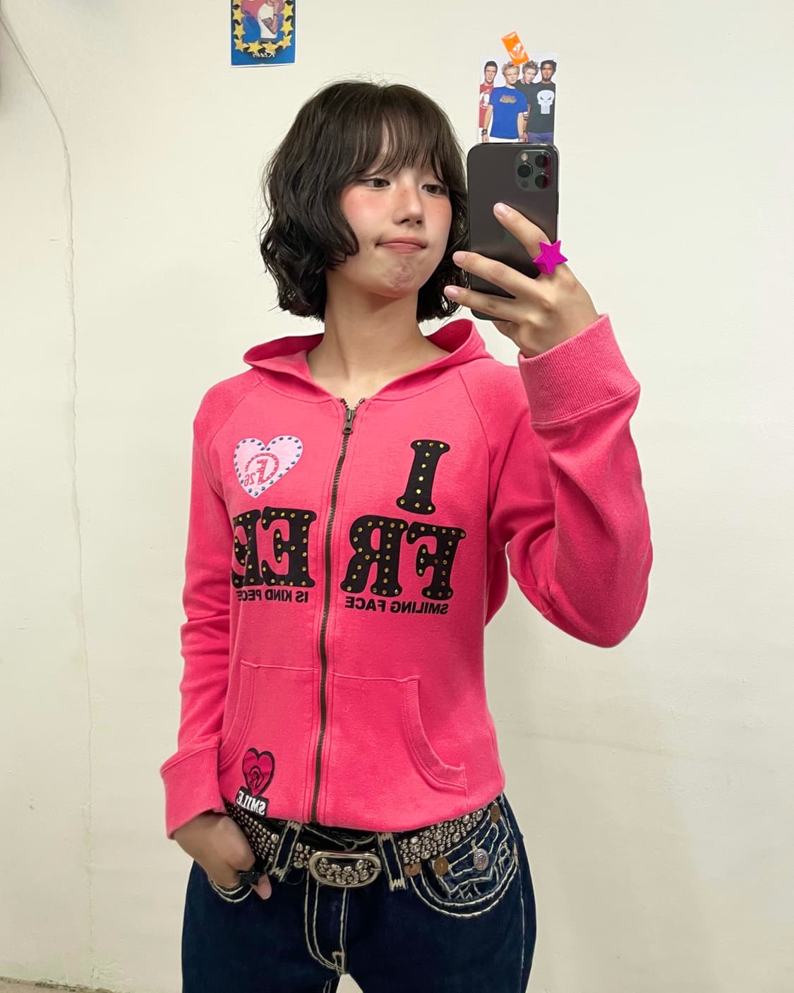 I Love Free Cubic Pink Hoodie Zip-Up  상품이미지1