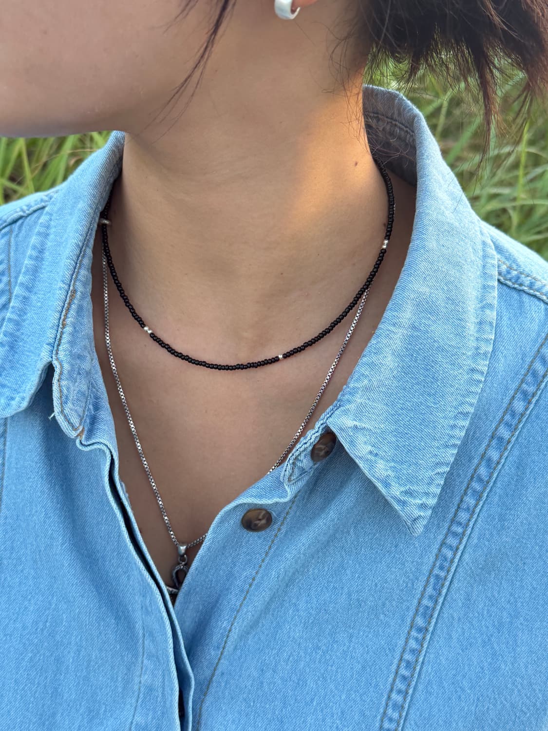 핸드메이드 비즈목걸이 simple black neckless 상품이미지3