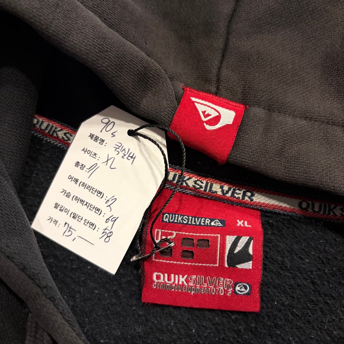 [XL] 90s 퀵실버 빈티지 빅로고 블랙 후드집업 D597 상품이미지4