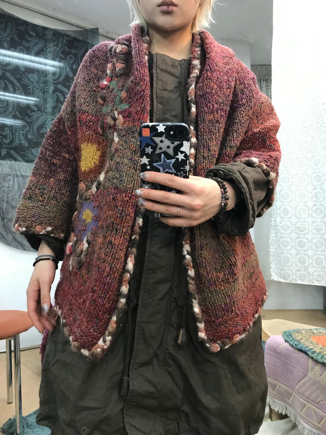 썰스데이아일랜드 자수 7부 오픈 가디건  상품이미지2