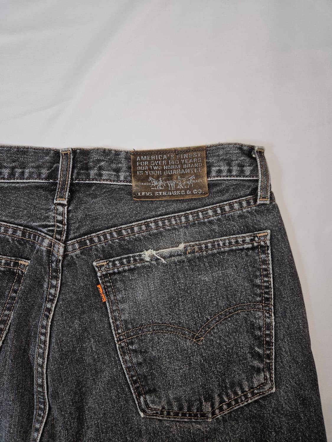 90s 리바이스 615 오렌지탭 워싱 데님팬츠 흑청 블랙 진 32 상품이미지1