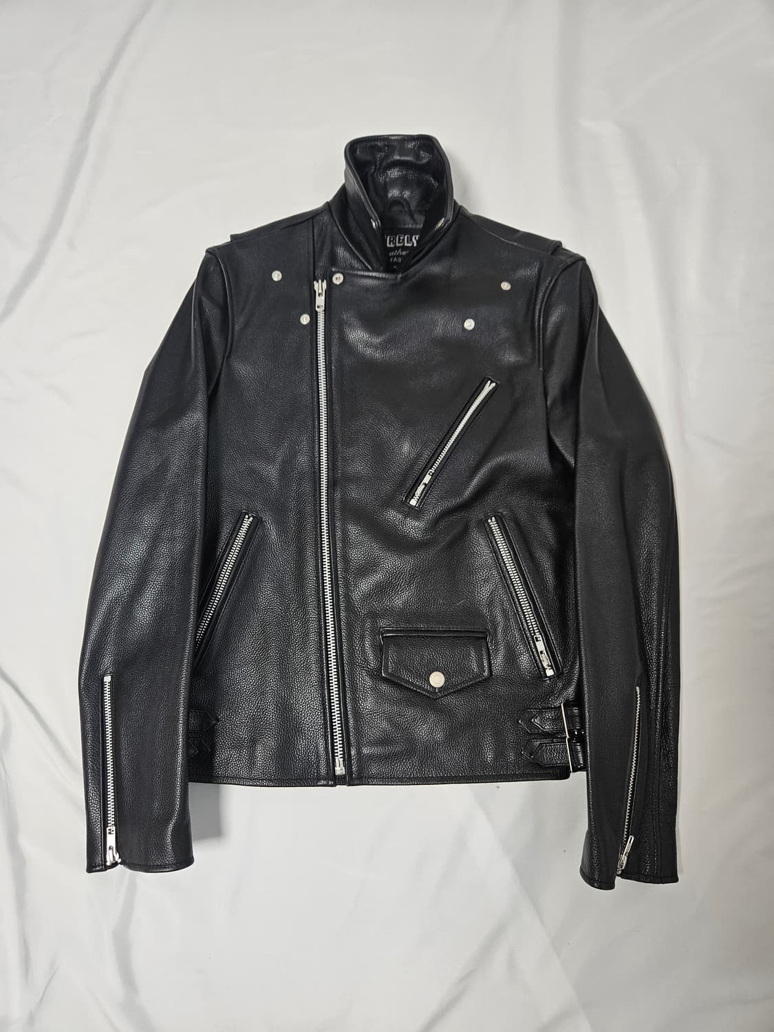 Purely 리얼레더 소가죽 카우 레더자켓 바이커 하이넥 남성 M 상품이미지1