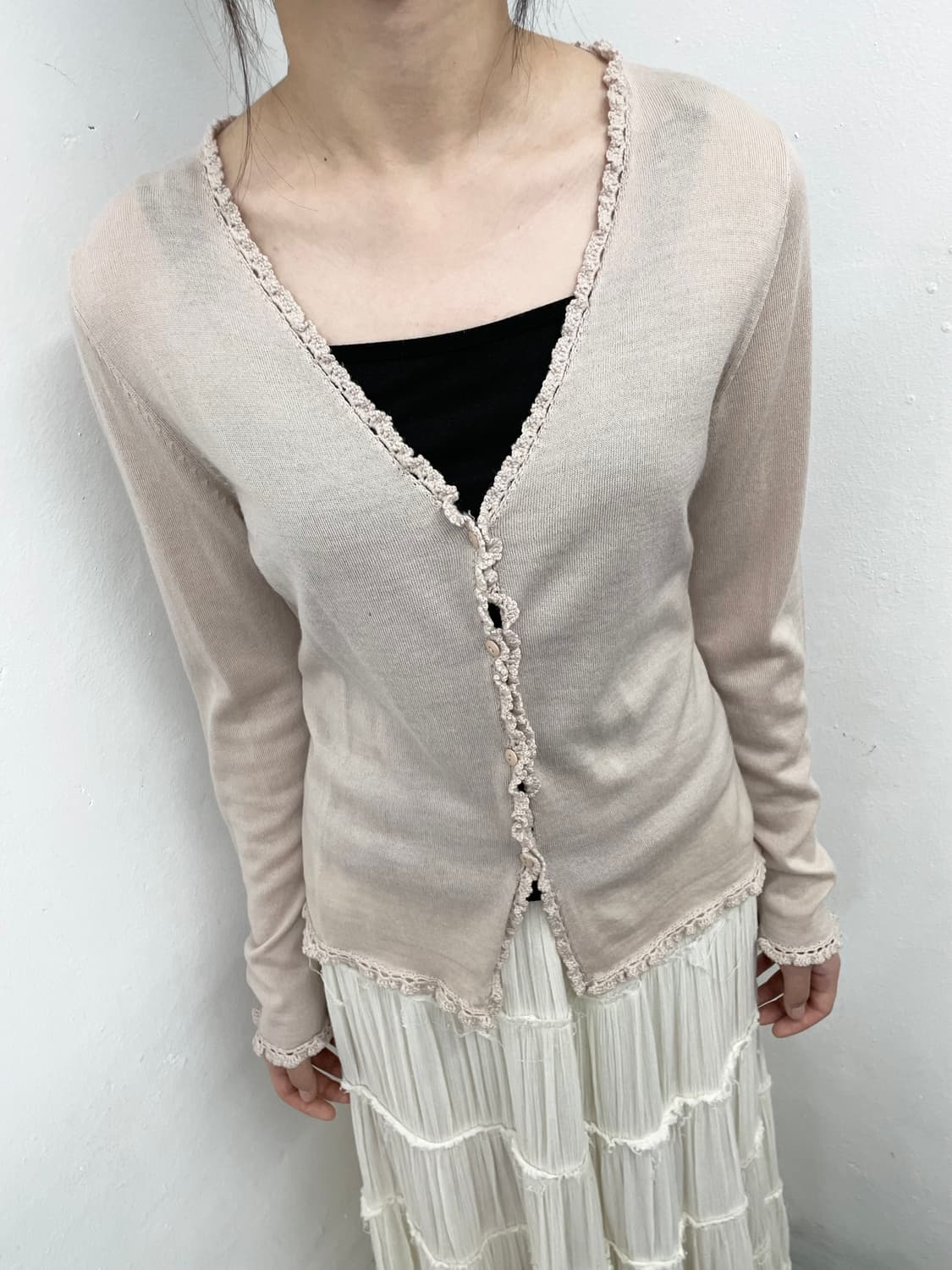 피치 프릴 버튼 가디건  상품이미지2