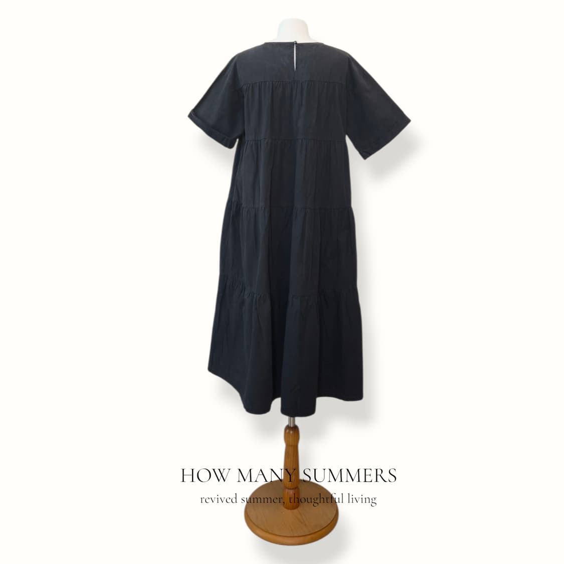 에카소포 면 캉캉 롱 원피스 블랙 반팔 셔링 long dress 상품이미지3