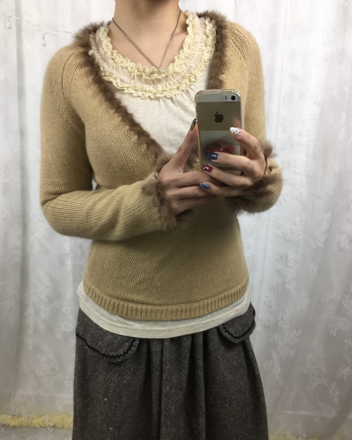 Rabbit Fur Trim Wrap Knit Top 상품이미지9