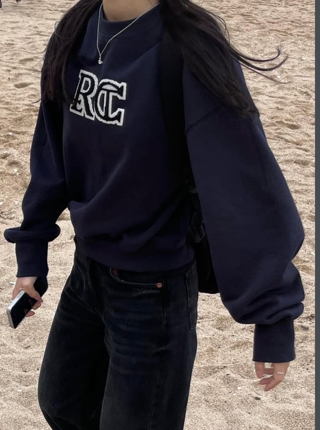 렉토 recto 엠브로이드 클래식 스웻셔츠 네이비 상품이미지1