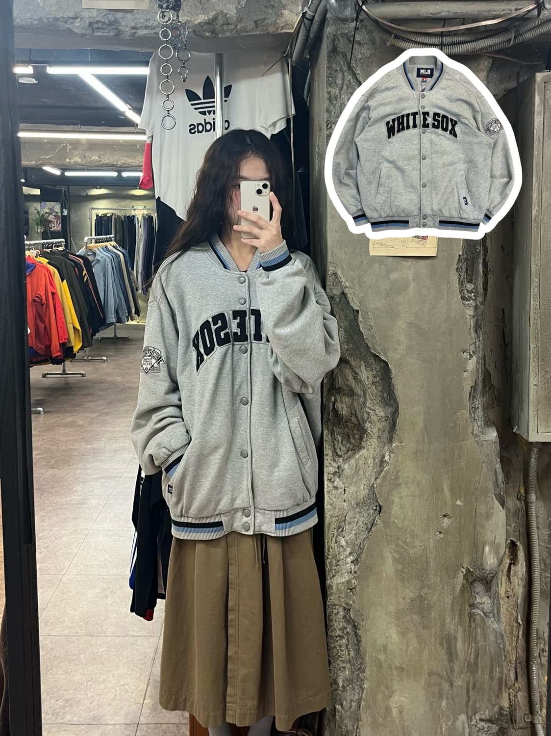 엠엘비 화이트삭스 바시티 버튼 자켓 그레이 105 #csz2164 상품이미지1