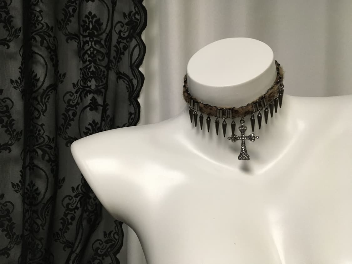 Vintage 핀터레스트 나나 펑크 레오파드 호피 퍼 십자가 목걸이 초커 상품이미지3