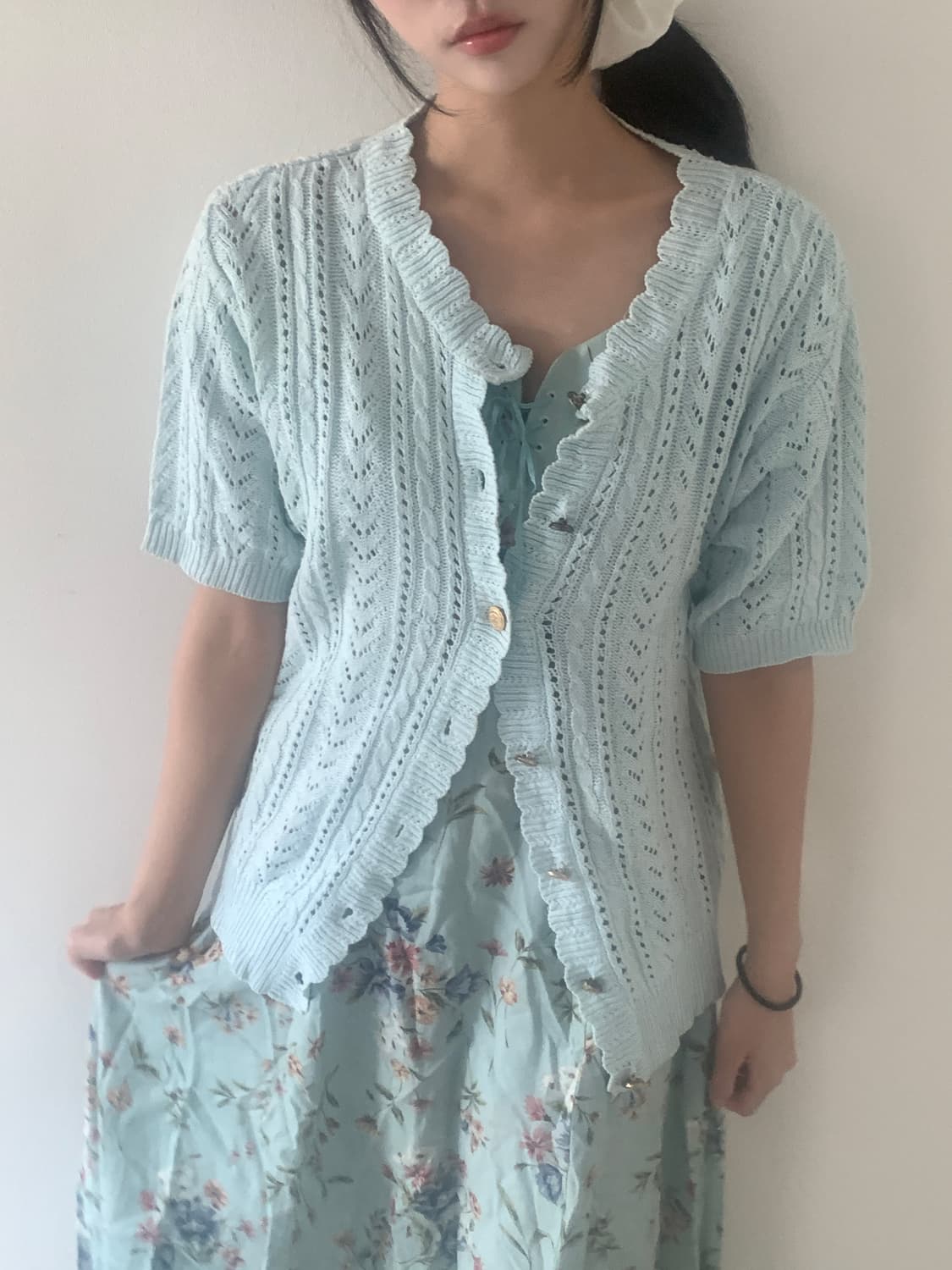 Gold button knit cardigan(mint) 상품이미지1