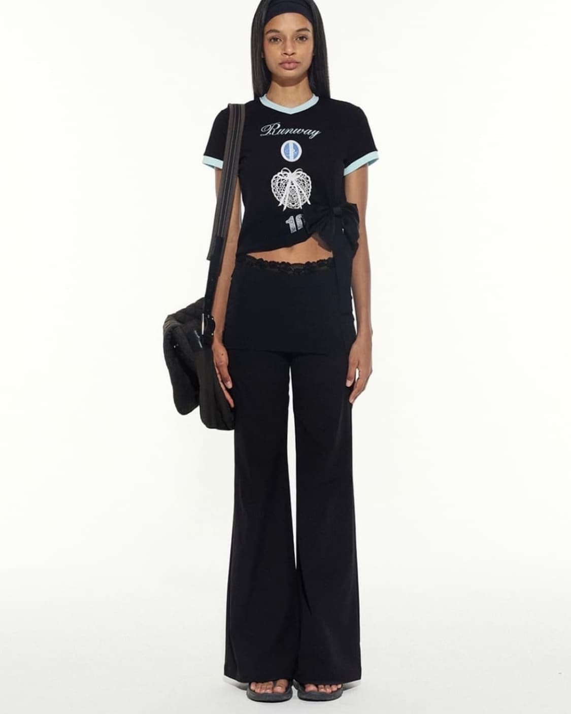 오운서 Lace Patch Strap Bootcut Pants_Black 상품이미지1