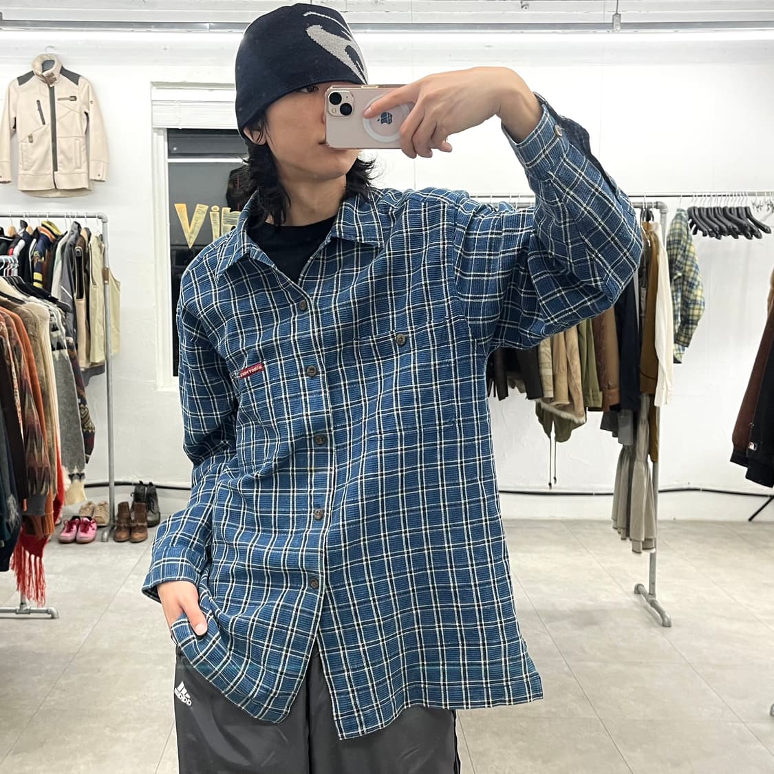 [L] 일본 빈티지 체크 패턴 오버핏 긴팔 셔츠 상품이미지7