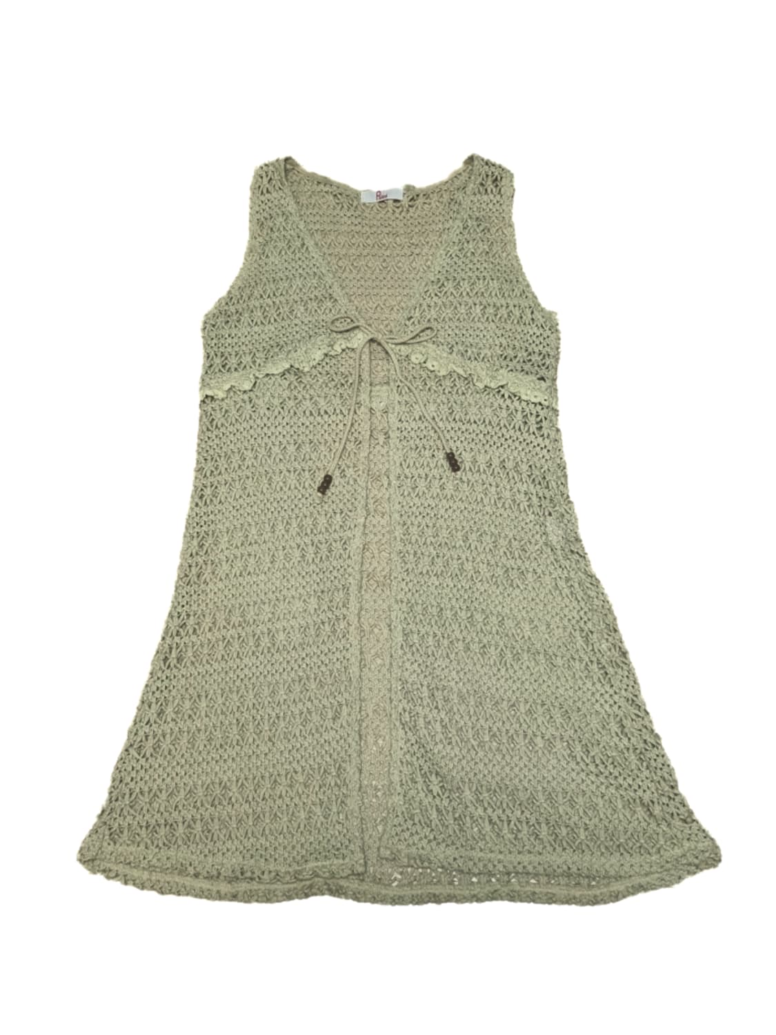 빈티지 카키 크로쉐 크로셰 로브 가디건 슬리브리스 모리걸하구미오리엔탈히피 상품이미지1