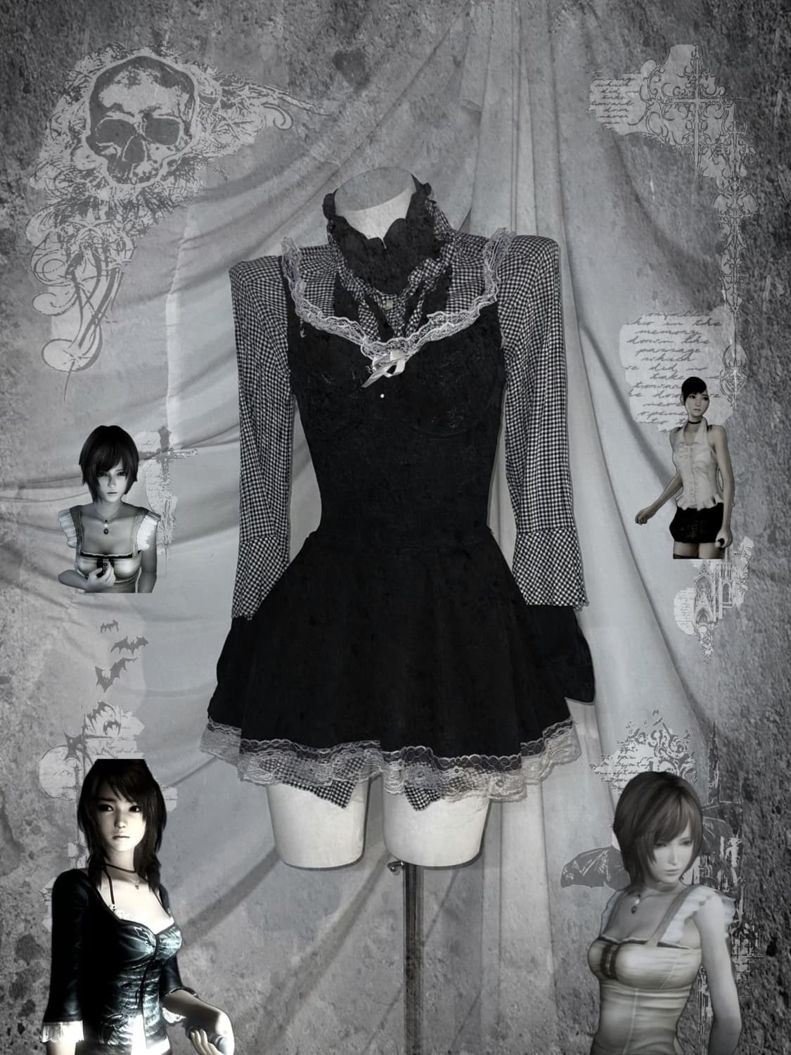 <예약중> 무채색 공겜여주깔 코르셋 데일리 고스고딕 코디세트 상품이미지1