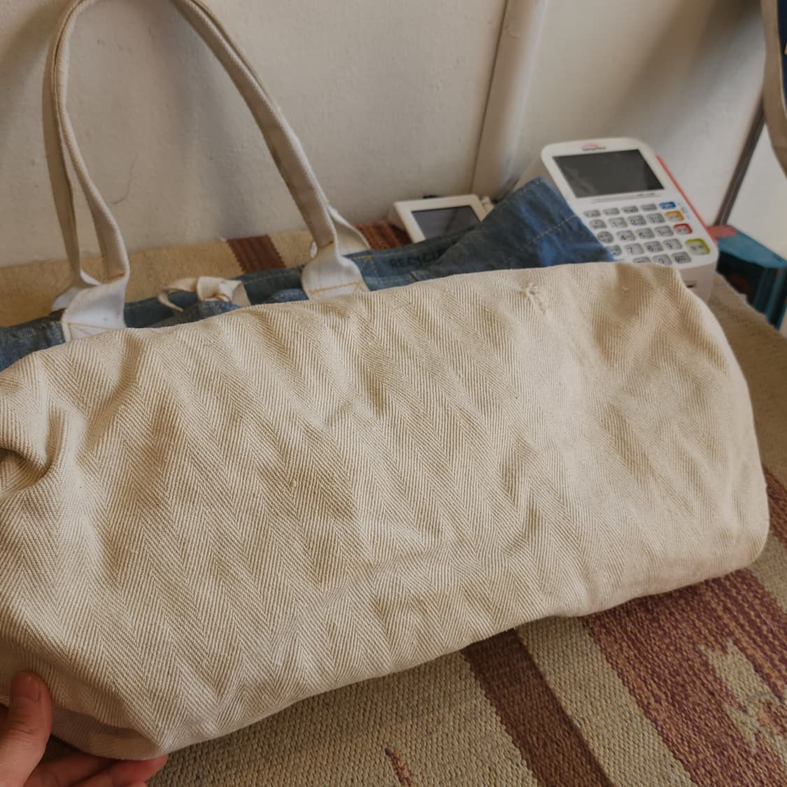 핸드 드로잉 빅토트 캔버스 데님 토트백 빈티지 더플백 리메이크 상어 상품이미지6