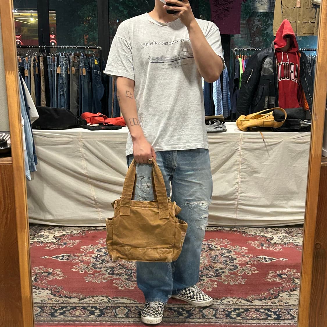 캐피탈 KAPITAL duffle 캔버스 툴 토트백 브라운 상품이미지9