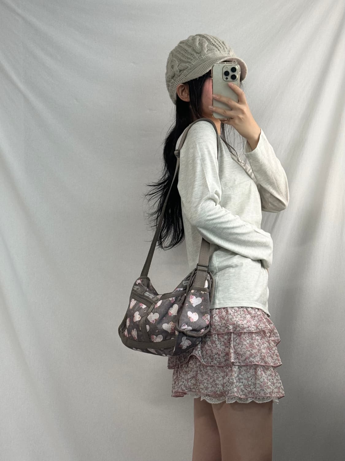 레스포삭 플라워 하트 패턴 크로스 백 상품이미지6
