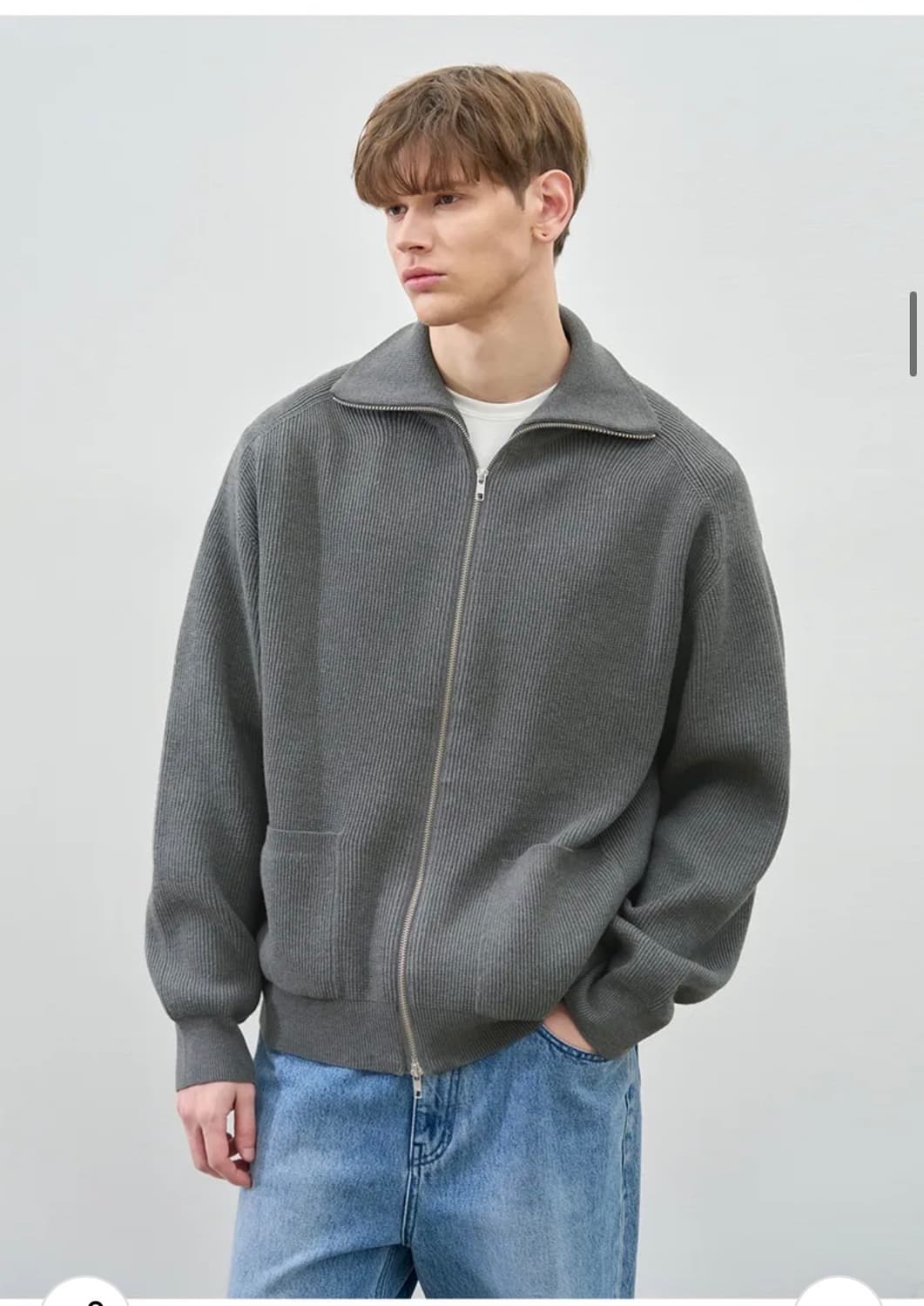 (L) 드로우핏 오버사이즈 PBT 투웨이 풀집업 니트 [GREY] 판매 상품이미지1