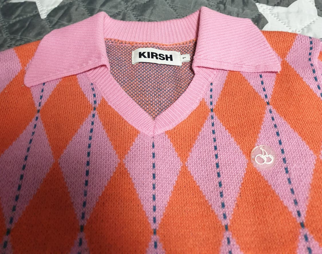 키르시 크롭 아가일 니트 핑크 (M) 상품이미지2