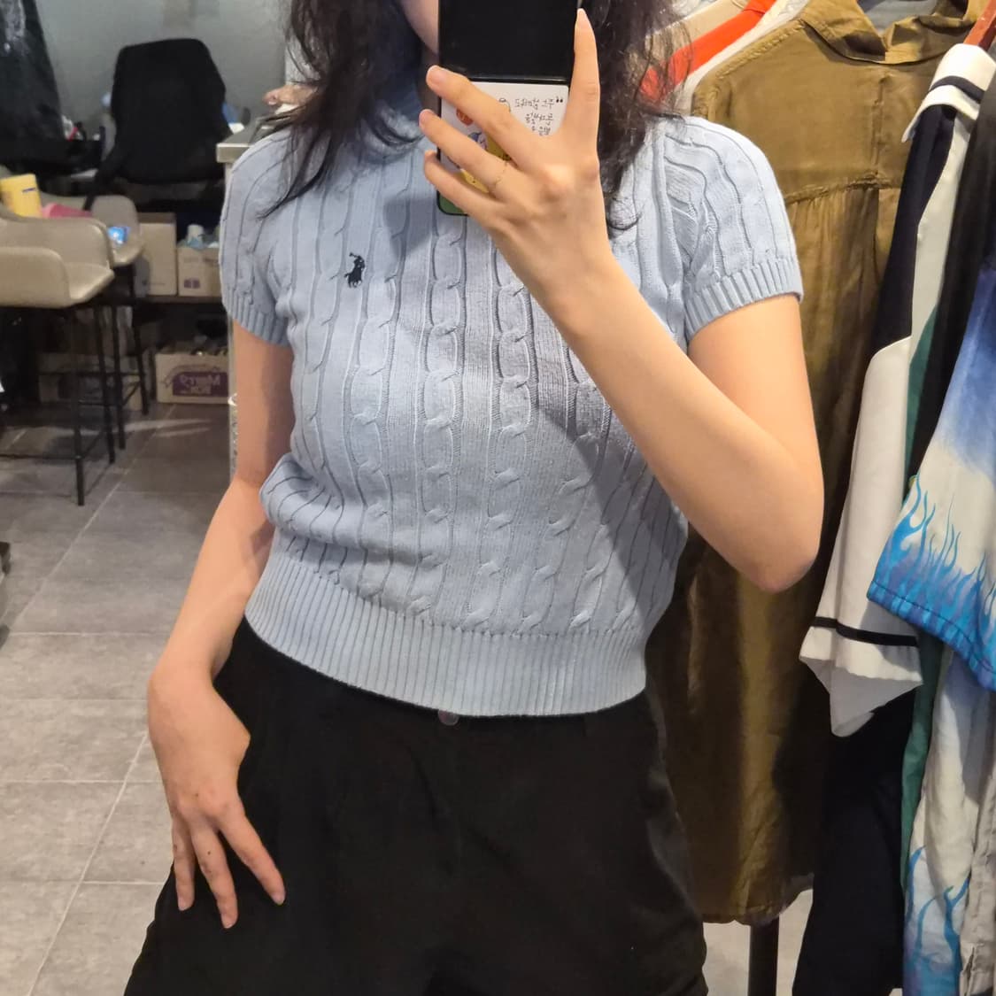 [NO.9] 폴로 꽈배기 반팔 니트 하늘(소라) 상품이미지1