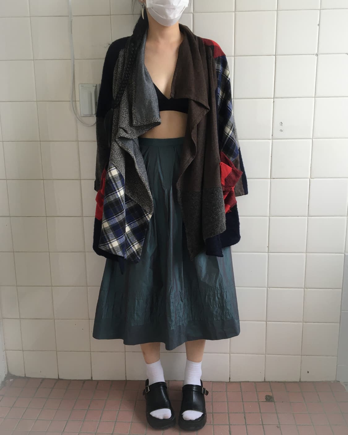 Check pattern mixed drape woolen jacket 상품이미지7