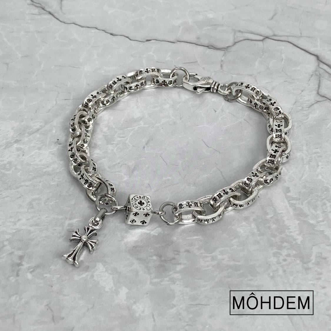 [Unisex] 체인 크로스 크롬 실버 팔찌 상품이미지1