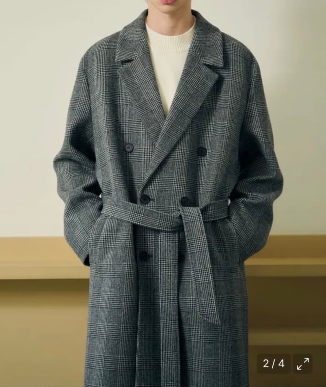[XL]드로우핏 로브 울 글렌체크 더블 롱코트/그레이 상품이미지2