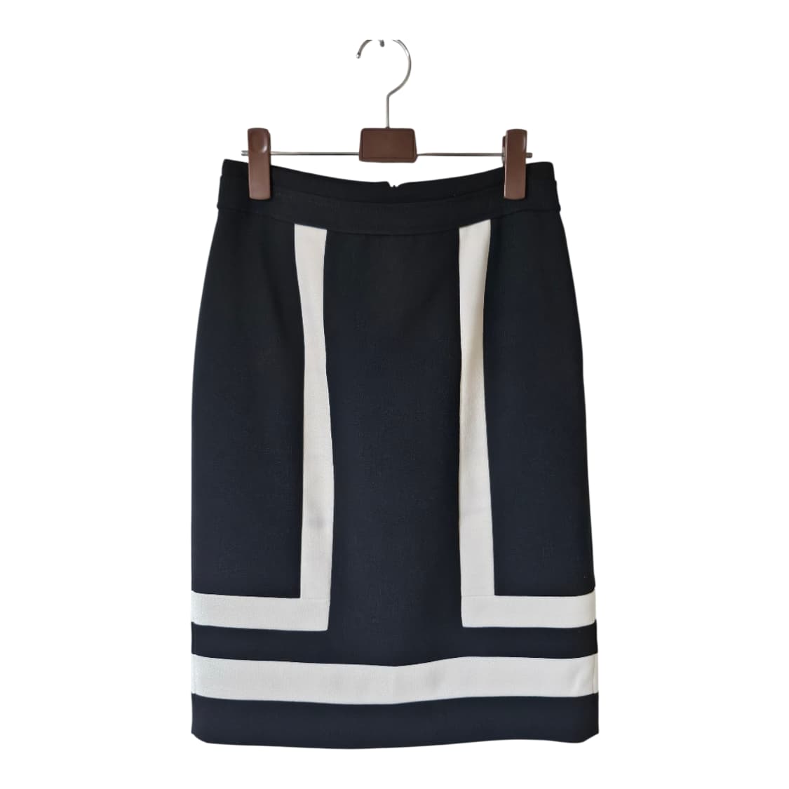 JJ지고트 블랙 배색 H라인 미디 스커트 55 | 하객룩 출근룩 상품이미지3