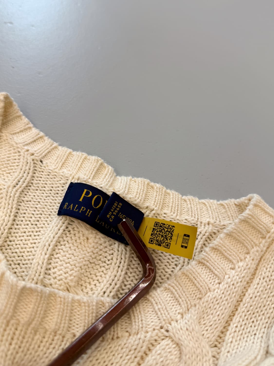 폴로 랄프로렌 신형 QR라벨 아이보리 코튼 꽈배기 니트 상품이미지6