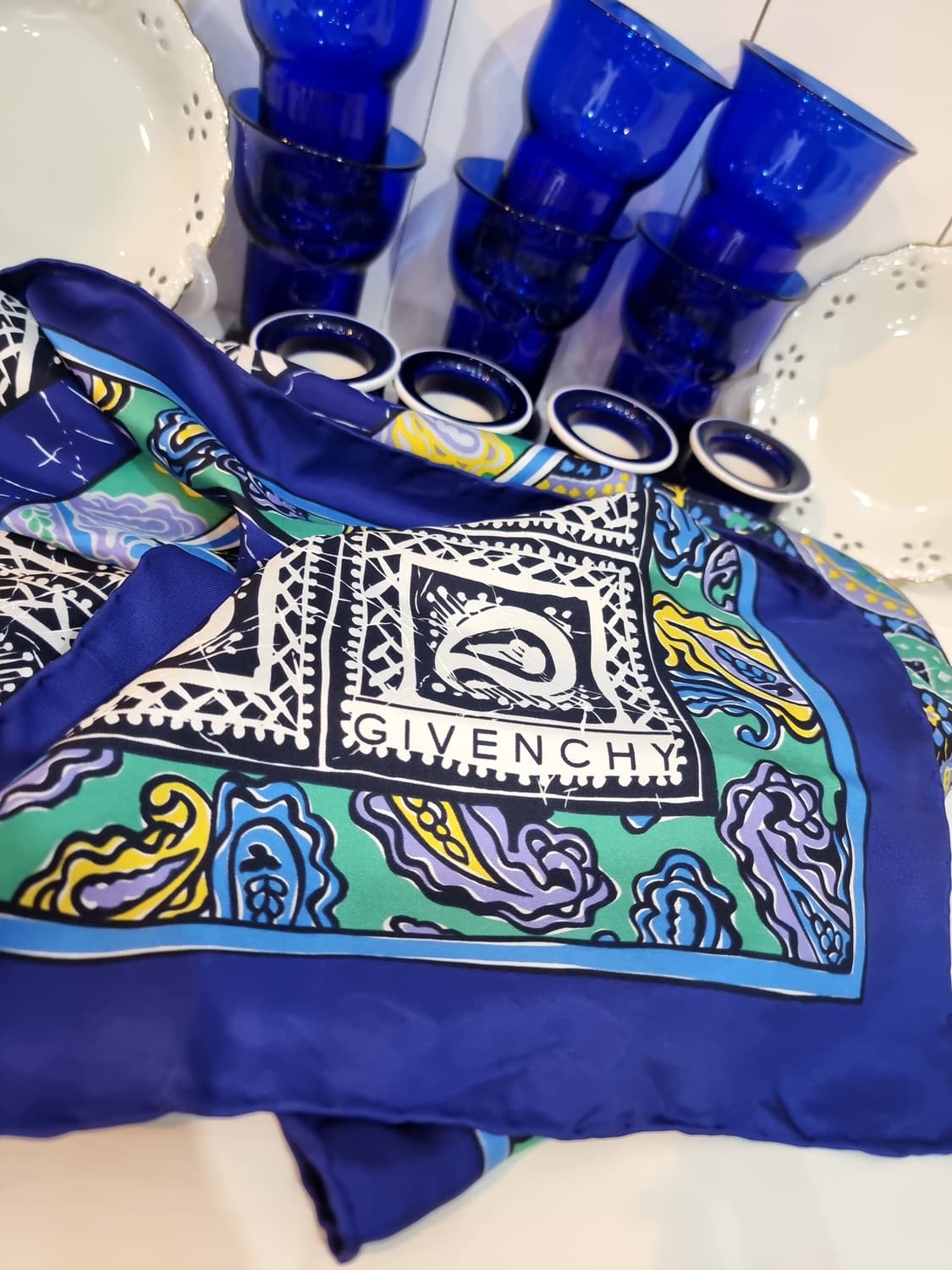 지방시 스카프 페이즐리 패턴 블루 실크 상품이미지5