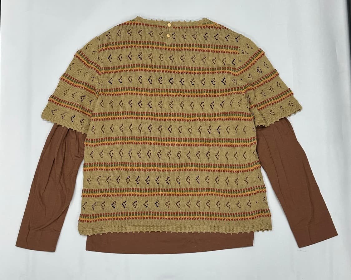 🌰하구미 가을 에스닉 레이어드 긴팔 티셔츠🌰 히피 브라운 니트  상품이미지4