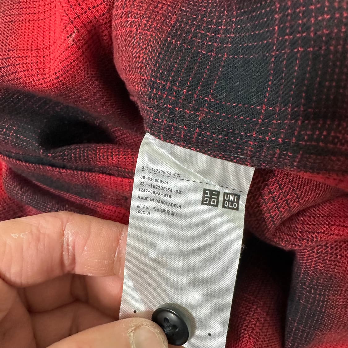 XL 100 유니클로 투포켓 빨검 옴브레체크 코튼 셔츠 남방 판매가 1. 상품이미지5