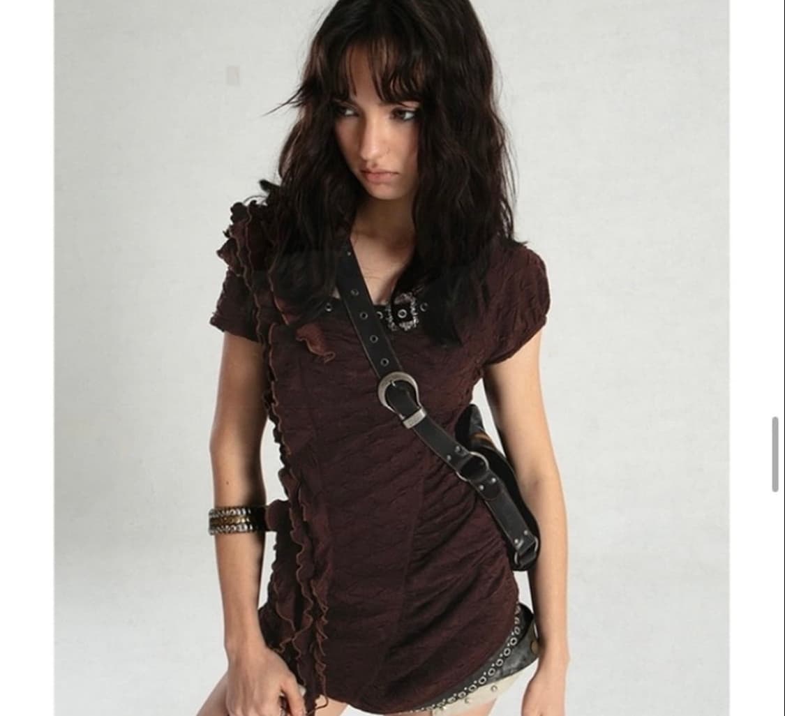 Shopcor 브라운 러플 슬리브리스 (지젤 착용) 상품이미지1