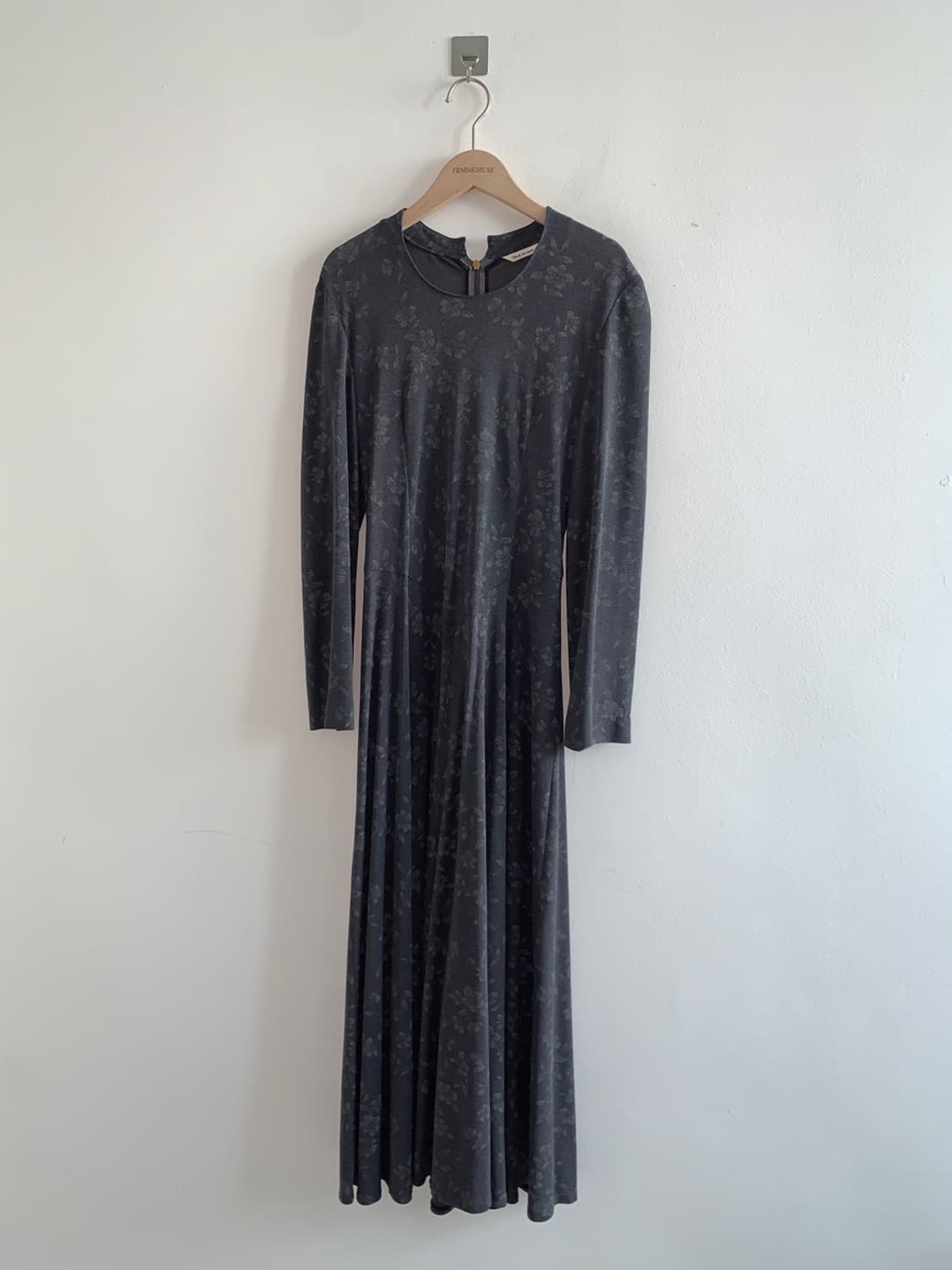 Grey flower slim belted dress 상품이미지1