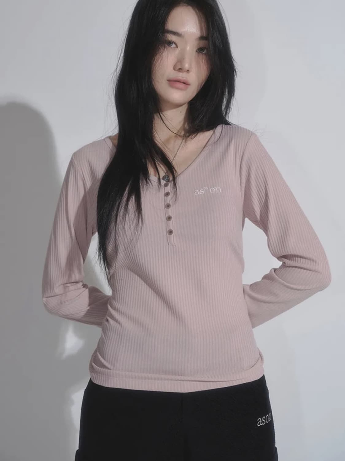 애즈온 버튼티 핑크 상품이미지1